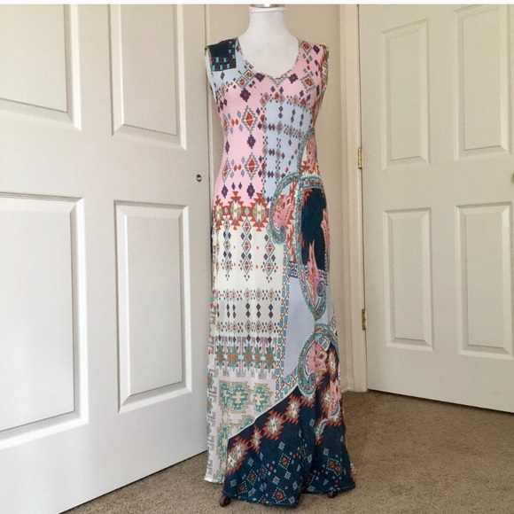 johnny was patchwork maxi dress Johnny Was Mabel 100% Silk Leopard Floral Patchwork Maxi Dress S